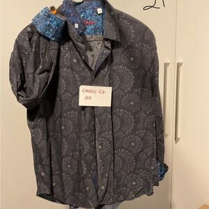 Robert Graham Gray and Blue Casual Button Down Shirt